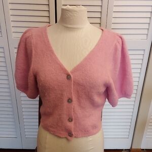 wild fable Pink Fuzzy V-Neck Short Sleeve Button Cardigan